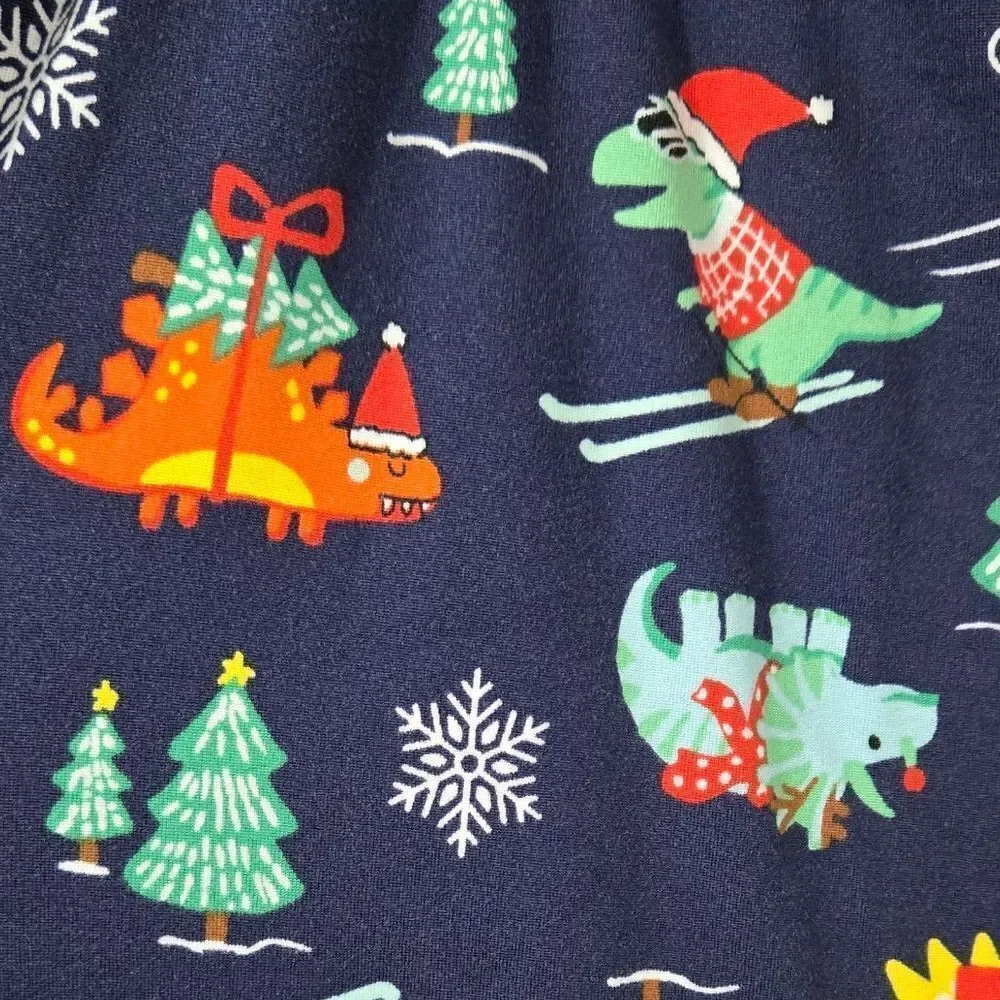Christmas Dinosaur Pajama Pants Women L Navy Holiday Dino Lounge Joggers Pockets